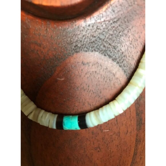 Heishi Necklace White Shell Disc & Turquoise Beads With Various Other Gemstones - Picture 4 of 8
